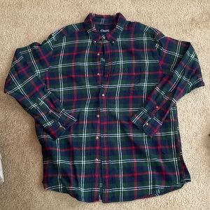 Chaps Men's Casual Plaid Flannel Shirt - Navy and Red